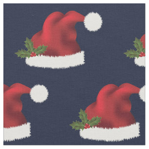 Tecido Chapéu Vermelho de Papai Noel com Azevinho de Nata