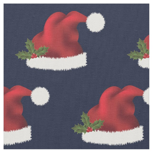 Tecido Chapéu Vermelho de Papai Noel com Azevinho de Nata (Detalhe)