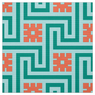 Tecido Chave grega, turquesa, Aqua e coral de Deco