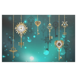 Tecido Chaves de Esqueleto Anticas em Fundo Verde