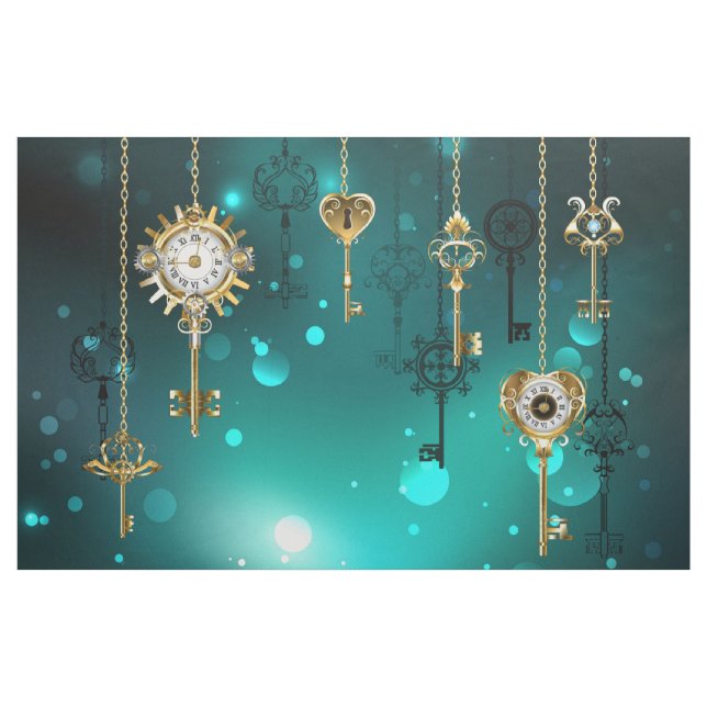 Tecido Chaves de Esqueleto Anticas em Fundo Verde (Jarda)