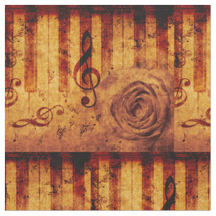 Tecido Chaves de piano com notas musicais e rosa