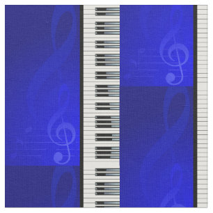 Tecido Chaves do piano com notas musicais do efeito azul