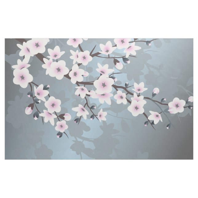 Tecido Cherry Blossomo Floral Dusty Pink Azul (Jarda)