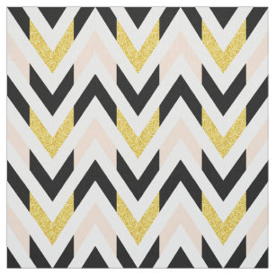 Tecido Chevron rosa pálido, preto, branco, Dourado