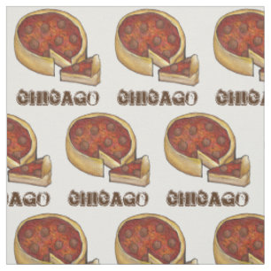 Tecido CHICAGO IL Illinois Pepperoni Deep Dish Pizza Comi
