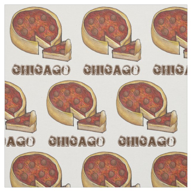 Tecido CHICAGO IL Illinois Pepperoni Deep Dish Pizza Comi (Modelo)