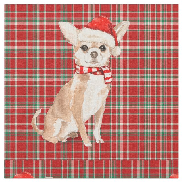 Tecido Chihuahua Dog e Xadrez Vermelha Natal (Detalhe)