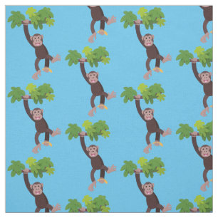 Tecido Chimpanzé bonito na selva pendurada em desenho ani