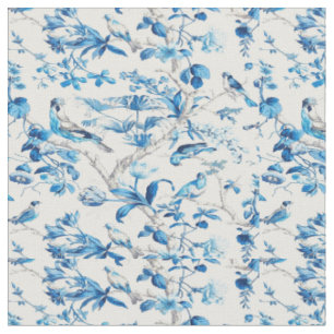 Tecido Chinoiserie chinesa azul e branca oriental