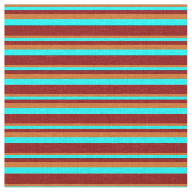 Tecido Chocolate, Aqua e Linhas Vermelhas Escuras (Detalhe)