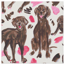 Tecido CHOCOLATE LAB Aquarela Labrador Cachorro de Retrie