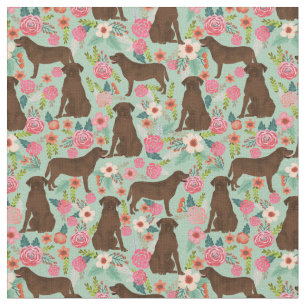 Tecido Chocolate Labrador cães vintage florals menta