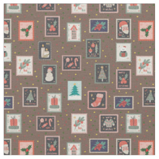 Tecido Christmas Stamps & Dots on Brown