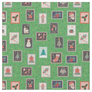 Tecido Christmas Stamps & Dots on Green