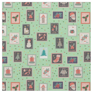 Tecido Christmas Stamps & Dots on Light Green