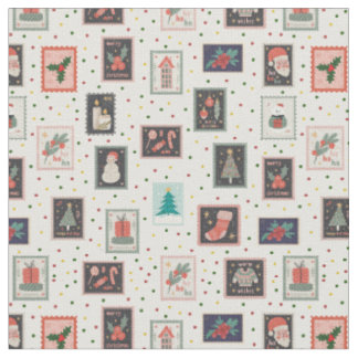 Tecido Christmas Stamps & Dots on Off-White