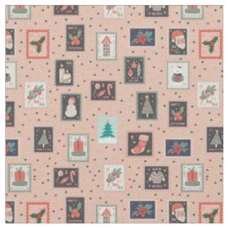 Tecido Christmas Stamps & Dots on Pastel Orange