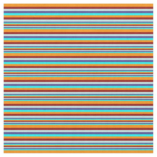 Tecido Ciano, Azul, Turquesa, Vermelho Escuro, Linhas Lar (Detalhe)