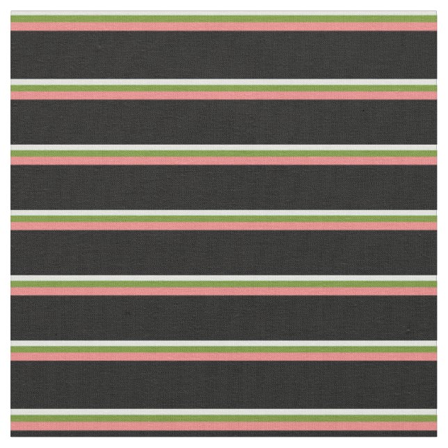 Tecido Ciano claro, verde, coral claro e padrão preto (Detalhe)