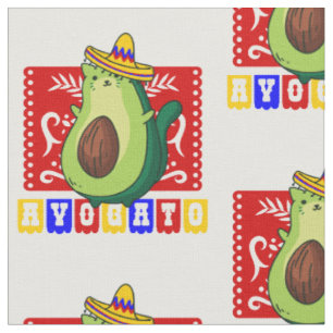 Tecido cinco de mayo cat avocado avogato kawaii mexicano