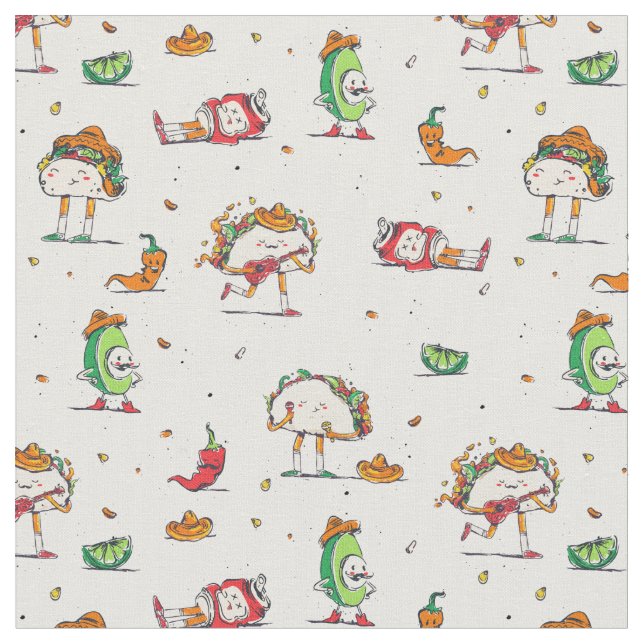 Tecido cinco de mayo tacos kawaii mexicano (Detalhe)