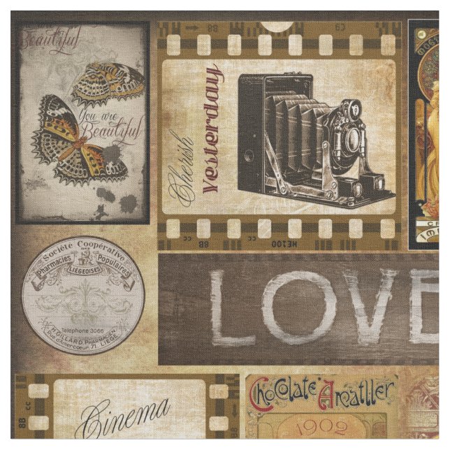 Tecido Cinema retrô de vintage, filme marrom, grunge, pin (Detalhe)