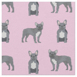 Tecido Cinza - Bulldog Francês de Rosa