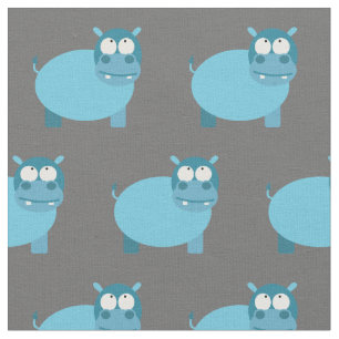 Tecido Cinza Cute Hippo Kid Baby Nursery Hippopotamus