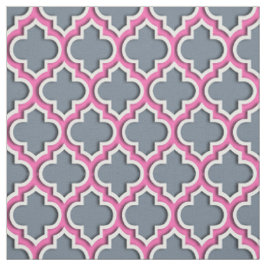 Tecido Cinza de ardósia, Quatrefoil Marroquino Rosa Quent