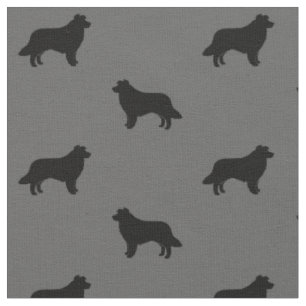 Tecido Cinza de Collie Silhouettes de Fronteira e Padrão