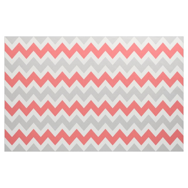 Tecido Cinza e Coral Moderno Chevron Grande Escala (Jarda)