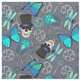 Tecido Cinza Gótica Steampunk Funky e Azul Padrão