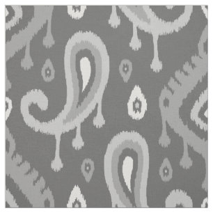 Tecido Cinza Ikat Paisley Large Scale