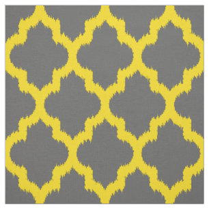 Tecido Cinza Personalizada Ikat Quatrefoil Amarelo Fundo