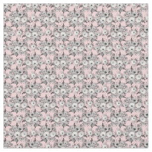 Tecido Cinza Rosa, Cor Branca, Floral, Pinta