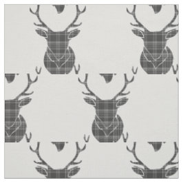 Tecido Cinza Tartan Stag Head Antler Rustic Patterno