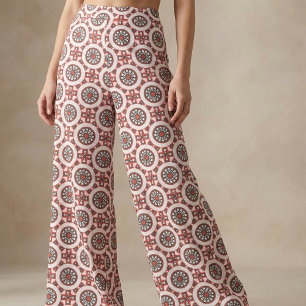 Tecido Cinza Vermelha Geométrica Mosaica Negra e Branca