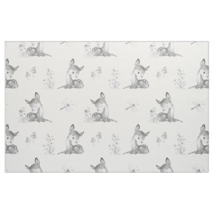 Tecido Cinza Watercolor Woodland Baby Deer Fawn Girl