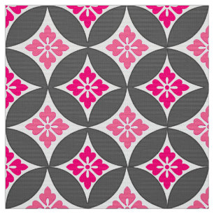 Tecido Cinzas com flor, rosa e prata