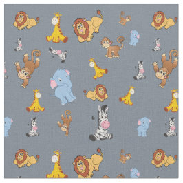 Tecido cinzas Cute safari - Girafa, elefão