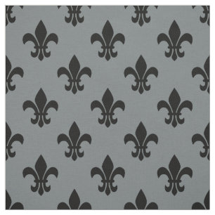Tecido Cinzas De Carvão, Fleur De Lis Preto, Padrão Sz6