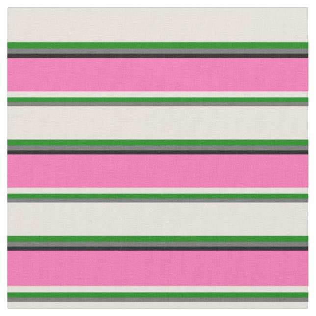 Tecido Cinzas Escuras, Verde, bege, Rosa Quente e Linhas  (Detalhe)