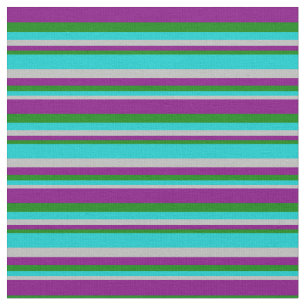 Tecido Cinzas, Turquesa Escura, Linhas Verde e Roxo