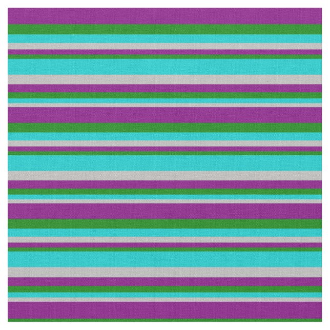 Tecido Cinzas, Turquesa Escura, Linhas Verde e Roxo (Detalhe)