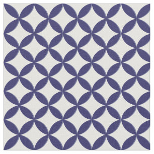 Tecido Círculo Geométrico de Hamptons Azul e Branco, Padr