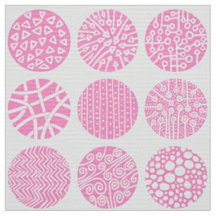 Tecido Círculos decorativos - rosa e branco