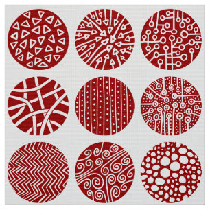 Tecido Círculos decorativos - vermelho rubi e branco