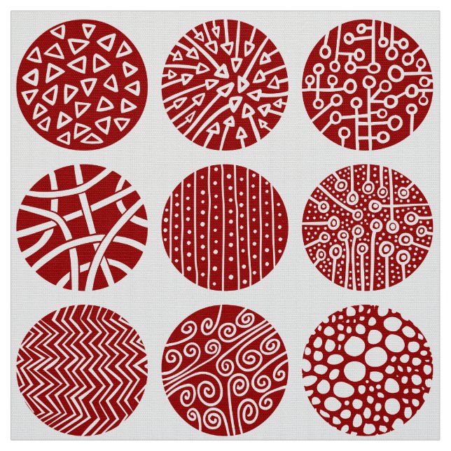 Tecido Círculos decorativos - vermelho rubi e branco (Modelo)