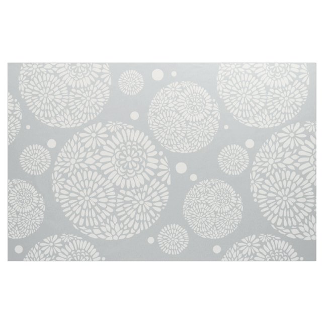 Tecido Círculos Geométricos Florais Brancos e Cinzas (Fat Quarter)